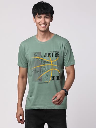 ADRO Men's Graphic Printed 100% Cotton T-Shirt - Regular Fit, Printed T-Shirts for Men (RN24-BCL-PT_Pista)