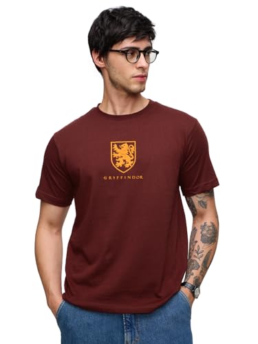 The Souled Store Harry Potter: Gryffindor Men And Boys Round Neck Maroon Graphic Printed Regular Fit Cotton T-Shirts