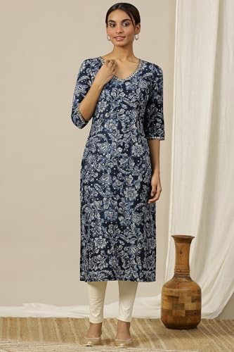 Aurelia WomenS Floral Printed Straight Kurta | V-Neck Kurta For Women | Printed Kurta For Women | Beautiful Regular Fit Kurta Fo
