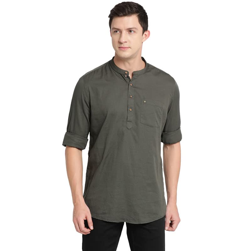 Turtle Men Pure Cotton Solid Kurta Shirts DarkGreen