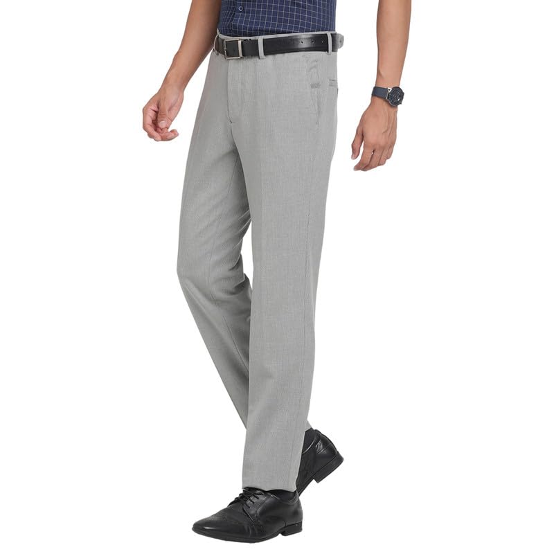 Turtle Men Cotton Stretch Grey Self Design Narrow Fit Formal Trouser