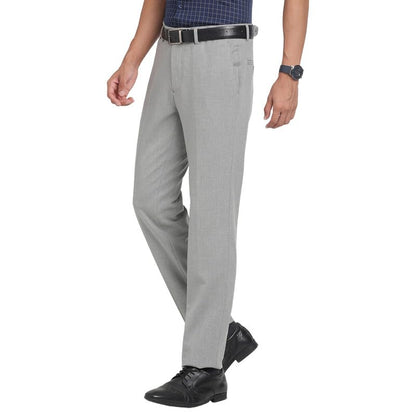 Turtle Men Cotton Stretch Grey Self Design Narrow Fit Formal Trouser