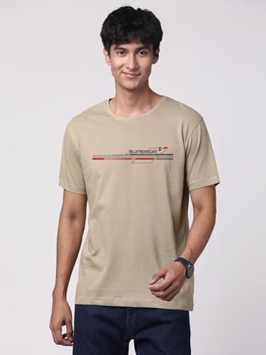 ADRO Men's Graphic Printed 100% Cotton T-Shirt - Regular Fit, Printed T-Shirts for Men (RN24-RAC-BE_Beige)
