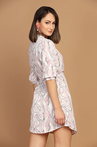 Leriya Fashion Western Dress for Women || Rayon Marble Printed Short Dresses for Women || Front Plated Neck with Buckle || Casua