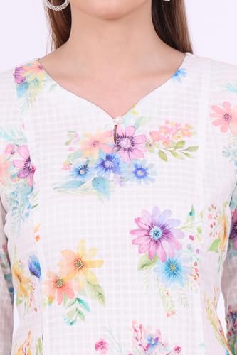 Aurelia Women's White Floral Printed A-line Kurta with Zari Embroidery