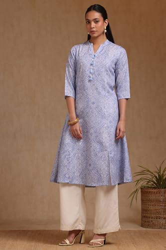 Soch Womens Linen Regular Kurta (CWS5KU61231_Blue