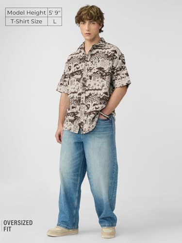 The Souled Store Farms Men and Boys Short Sleeves Collared Neck Button Front Cotton Blend Oversized Shirts