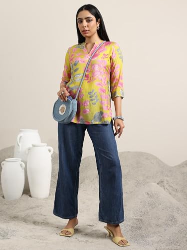 Libas WomenS Silk Blend Printed Regular Tunic Shirt (98198 Yellow