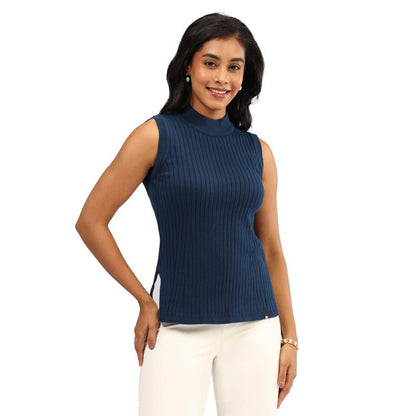BlissClub Move All Day Sleeveless Top, 100% Cotton,Turtleneck Collar,High Side Slits,Versatile