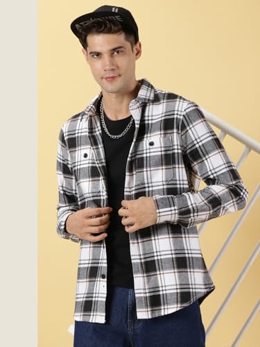 Thomas Scott Mens Slim Fit Full Sleeves Tartan Checked Casual Shirt (Black)