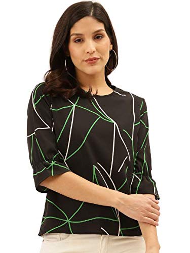 Style Quotient Women Blk and Multi Abstract Printed Polyester Smart Casual Top