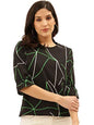 Style Quotient Women Blk and Multi Abstract Printed Polyester Smart Casual Top