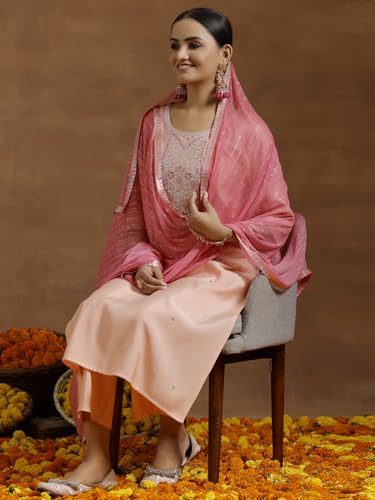 Libas WomenS Silk Blend Kurta Sets (Gs923_Peach