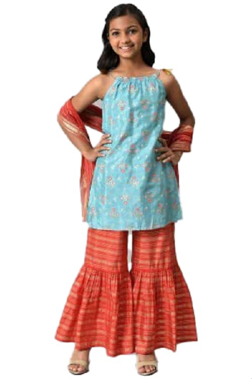 Aurelia Girl's Polyester Kurta-Sharara (22AUG10214B-504012_Blue