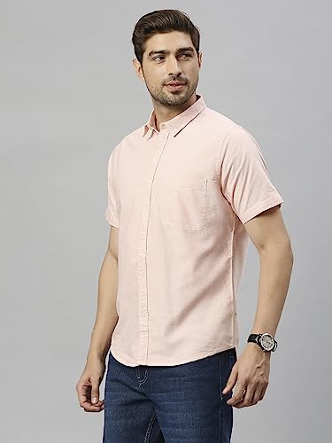 Thomas Scott Spread Collar Slim Fit Solid 100% Cotton Half Sleeve Shirt for Mens Orange