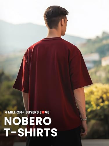 Nobero MenS Solid Oversized Fit T-Shirt (1M-Twts-R0039_Maroon