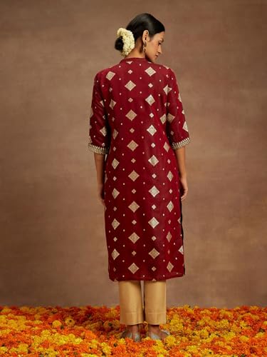 Libas WomenS Chanderi Woven Design Straight Kurtas (26526_Maroon