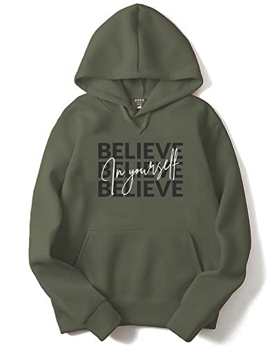 ADRO Believe in Your Self Printed Hoodie/Sweatshirt for Men (H22-M-INV-OL_Olive_S)