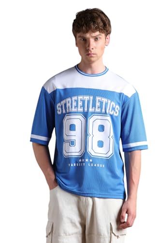 Hubberholme Men Printed Oversized Round Neck Half Sleeve Tshirts 126 Blue