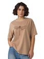 The Souled Store Dragonfly Peace Women and Girls Short Sleeves Round Neck Brown Embroidered Cotton Oversized T-Shirts