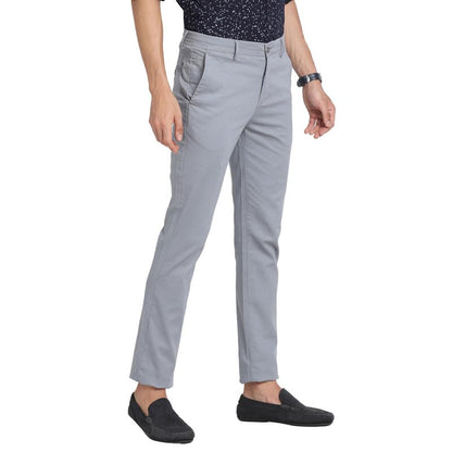 Turtle Men Cotton Stretch Grey Printed Narrow Fit Flat Front Casual Trouser