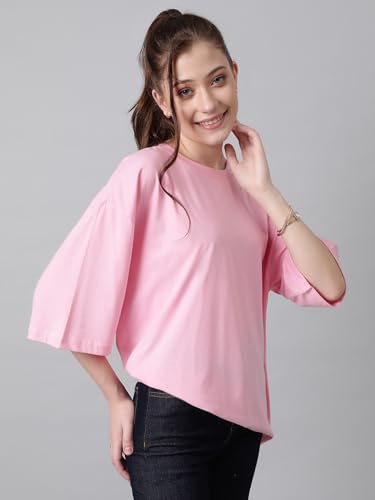 KOTTY Womens Cotton Blend Solid Oversized T-Shirts