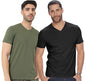 ADRO Men's V Neck Combo Plain Cotton T-Shirts_VCM2-PLN-BL-OL-XL Black, Olive