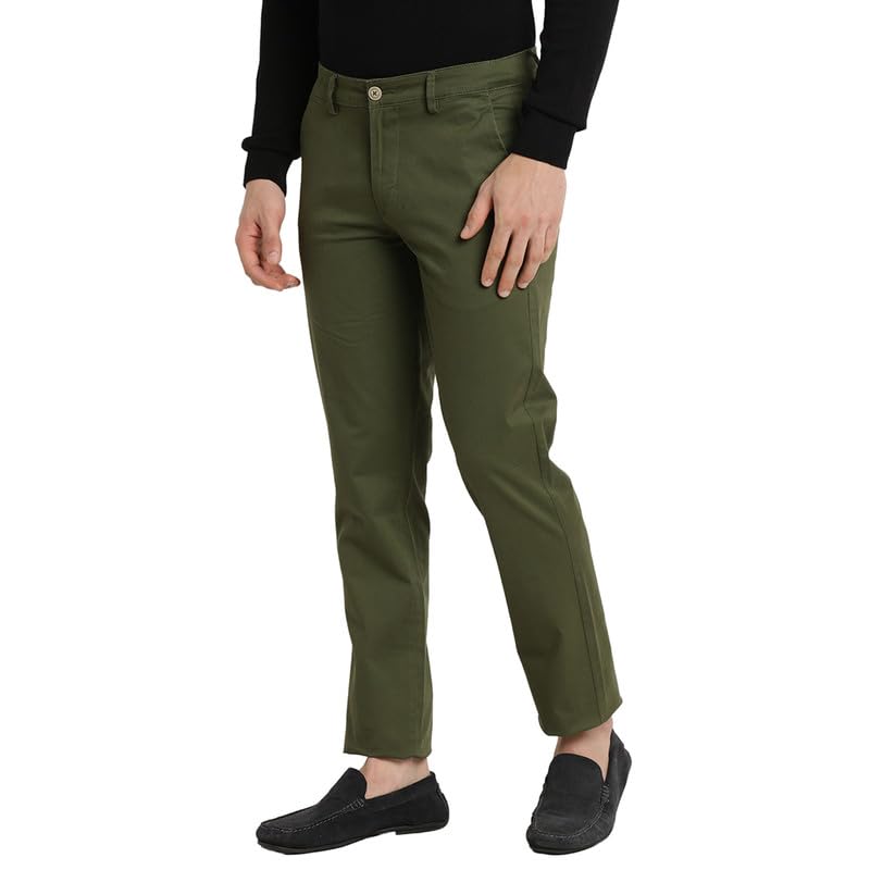 Turtle Men Cotton Stretch Dark Green Solid Ultra Slim Fit Casual Trouser
