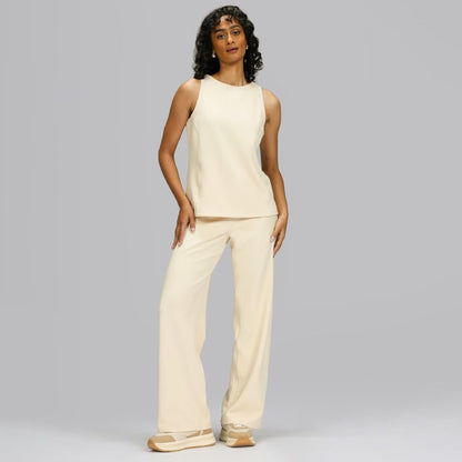 BlissClub Womens RibSupreme Wide Pants, High-Rise Waistband, Back Pockets, Wide Silhouette, Luxurious Feel,Regular Variant Below