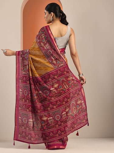 Libas Womens Printed Cotton Blend Saree With Blouse Piece