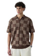The Souled Store Jacquard: Old School Brown Men and Boys Short Sleeves Collared Neck Cotton Oversized Polos