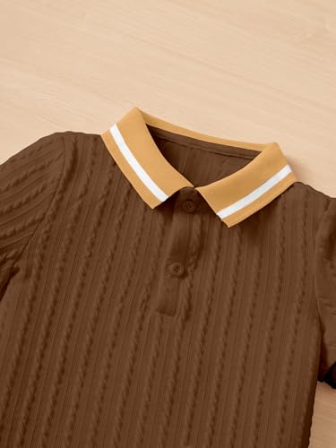 AVANOVA Boys 2-Piece Outfit Set  Brown Knitted Polo Collar Short Sleeve T-Shirt with Matching Shorts | Casual Summer Clothing fo