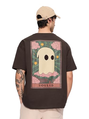 The Souled Store Poster Men And Boys Short Sleeves Round Neck Brown Graphic Printed Cotton Oversized T-Shirts