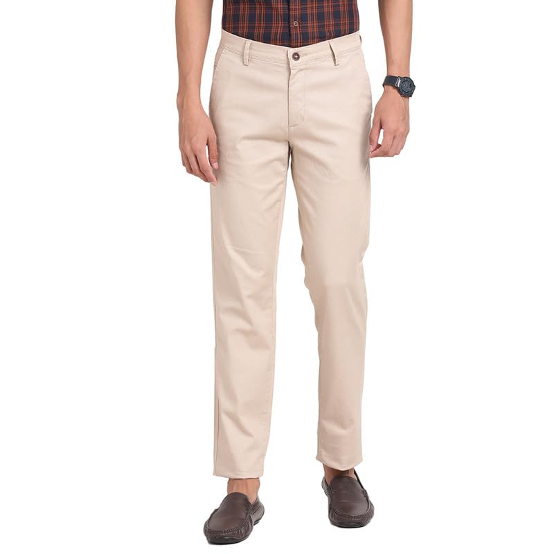Turtle Men Cotton Stretch Beige Printed Ultra Slim Fit Casual Trouser