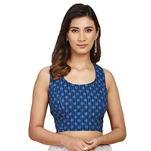 Fabindia WomenS Cotton Printed Sleeveless Regular Fit Blouse (1018511Indigo_Indigo