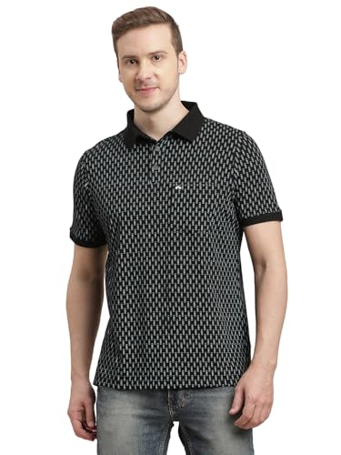 Turtle Men Cotton Stretch Black Printed Polo T-Shirt