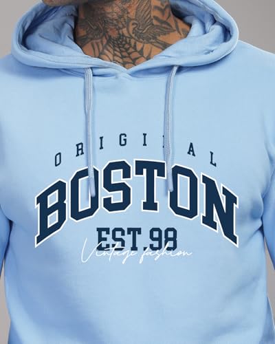 ADRO Men's Printed Hoodie, Sky Blue, Size 16.5, Model H24-BOST-SK, Cotton Blend