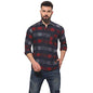 Campus Sutra Mens Navy Blue & Red Gun Club Check Shirt for Casual Wear | Spread Collar |Long Sleeve | Button Closure | Cotton S