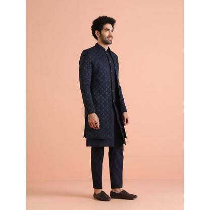 Kisah Mens Jacket Sherwani Trouser Set|Silk Blend Fabric Jacquard Pattern Indo-Western Sherwani Set For Men|Regular Fit Mandarin