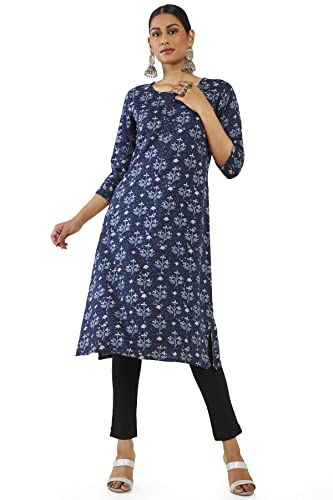 Soch Women Dark Blue Rayon Printed Kurta
