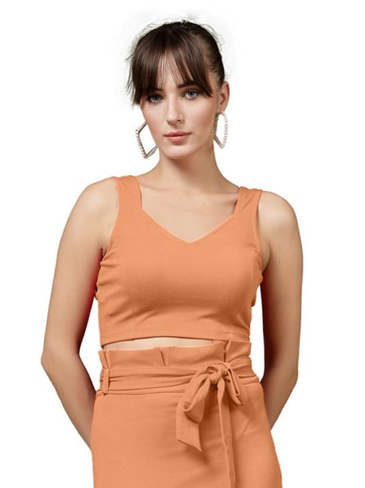 OOMPH! Stretchable Sleeveless Crop Top, Orange, mt958