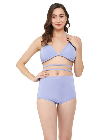 Clovia Womens Padded Halter Neck Bikini Top & High Waist Bikini Bottoms (SM0124P12_Purple_XXL)