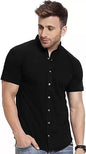 EYEBOGLER Mens Cotton Blend Henley Neck Half Sleeve Solid Button Style Tshirt Black