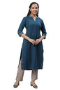 Aurelia Blue Striped Cotton Poly Blend Lace Kurta For Women