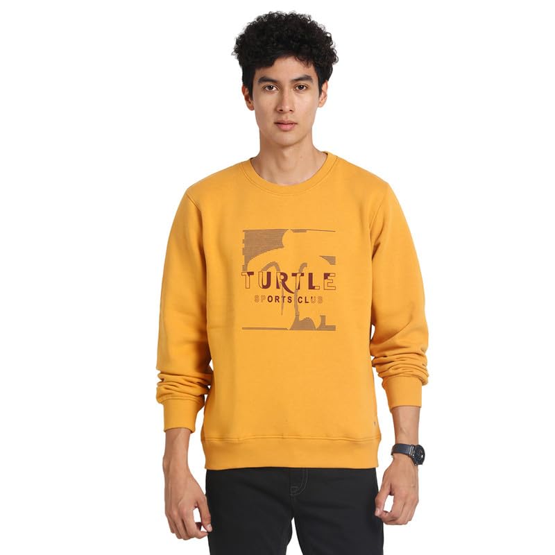 Turtle Men Cotton Stretch Mustard Plain Regular Fit Full Sleeve Casual Sweatshirt