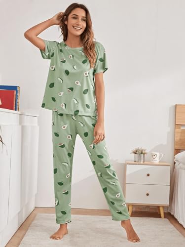 SHIENZY Womens Stylish Avacado Printed Night Suit || T-Shirt & Pyjama for Nightwear Set || Casual Lounge & Sleep Wear for Girls
