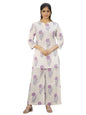 Pinkmint Womens Pure Cotton Co Ord Set l Flower Printed Co Ord Set l Stylish Pocket & 3/4 Sleeve Women Co-ord Set White