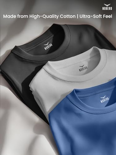 Nobero MenS Cotton Solid Regular Fit T Shirt (1M-Twts-R0008_Marine/Grey Melange/Black)