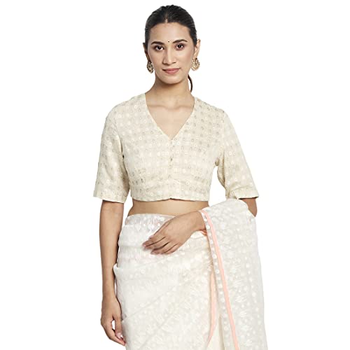 Fabindia Women Choti Butti Cotton Silk Blouse Natural_34