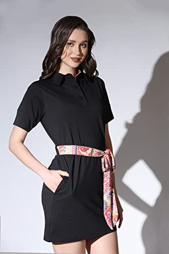 Greciilooks Weatern Dress For Women| Lycra Solid Body Con Dresses For Girls| Short Sleeve Polo Dress| Western Dress With Belt |